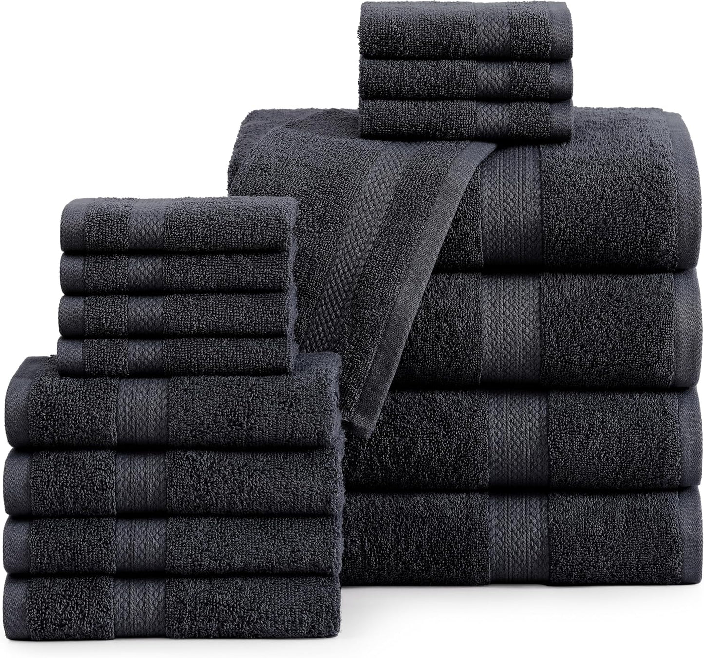 LANE LINEN 100% Mercerized Cotton Luxury Bathroom Towel Set - 16 Pcs - Super Soft, Fluffy & Highly Absorbent - 4 Bath Towels, 8 Washcloths, 4 Hand Towels - Pre Shrunk, Pet Friendly - Wishful Mauve
