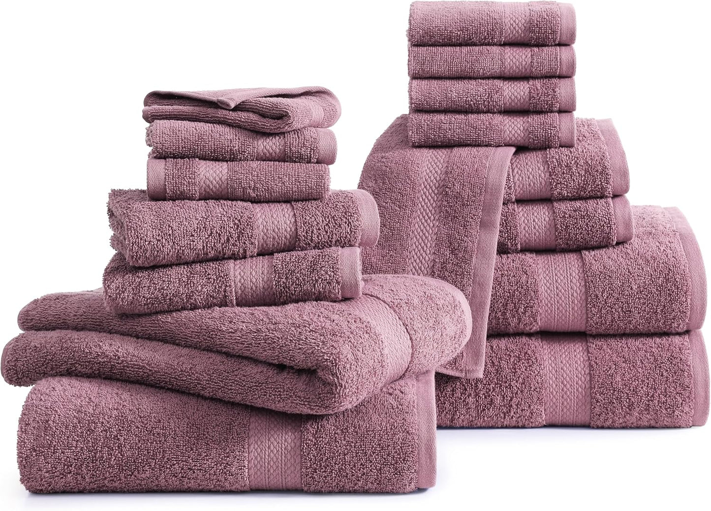 LANE LINEN 100% Mercerized Cotton Luxury Bathroom Towel Set - 16 Pcs - Super Soft, Fluffy & Highly Absorbent - 4 Bath Towels, 8 Washcloths, 4 Hand Towels - Pre Shrunk, Pet Friendly - Wishful Mauve