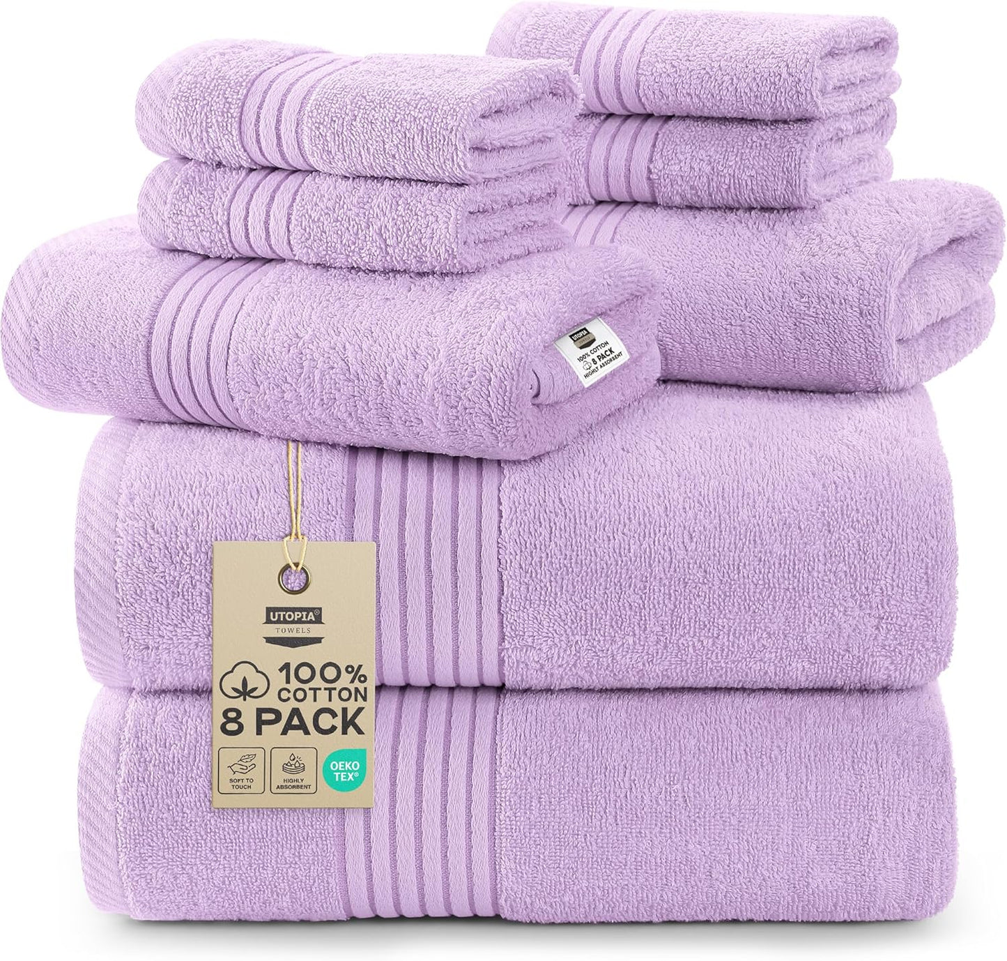 Utopia Towels 8 Piece Premium Towel Set, 2 Bath, 2 Hand, and 4 Washcloths, 100% Ring Spun Cotton, Highly Absorbent Towels for Bathroom, Sports, and Hotel, Grey