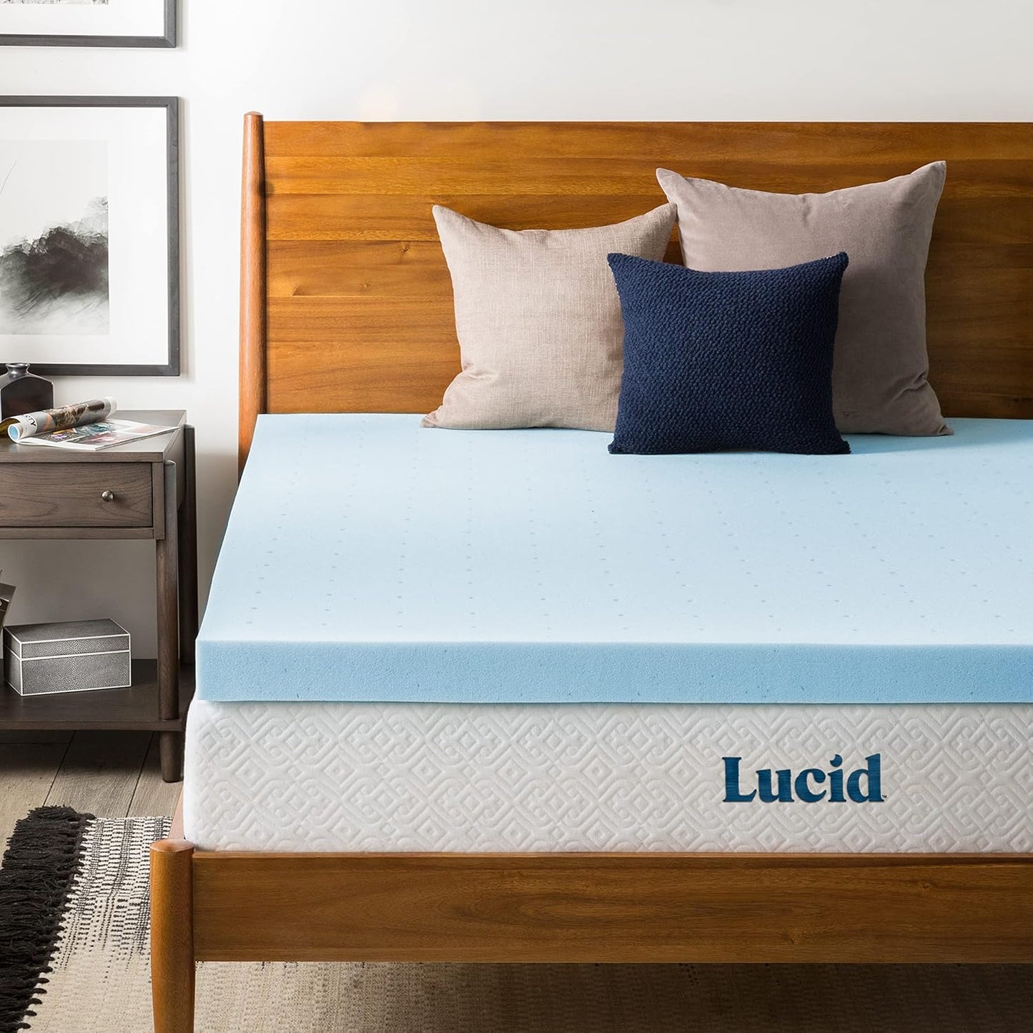 LUCID 3 Inch Mattress Topper Full XL - Gel Infused Memory Foam – Memory Foam Mattress Topper Full – Ventilated Design – CertiPur Certified