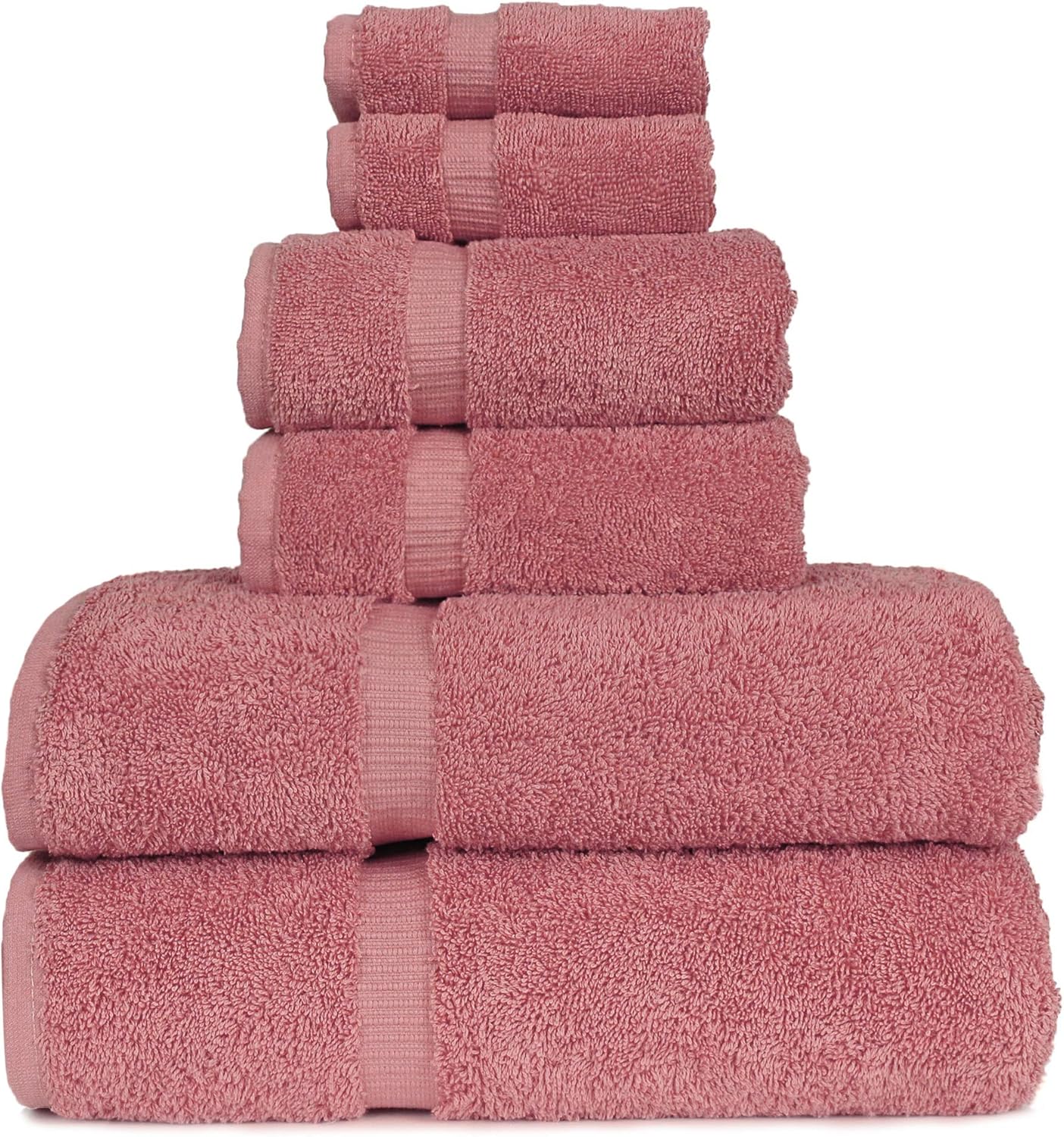 Luxury Hotel & Spa Quality, Quick Dry 100% Turkish Cotton, 700 GSM, Eco Friendly Towel, Bathroom and Kitchen Dobby Border Towels, 2-Bath Towel, 2-Hand Towel, 2-Washcloth (Bundle Set of 6, Moss)