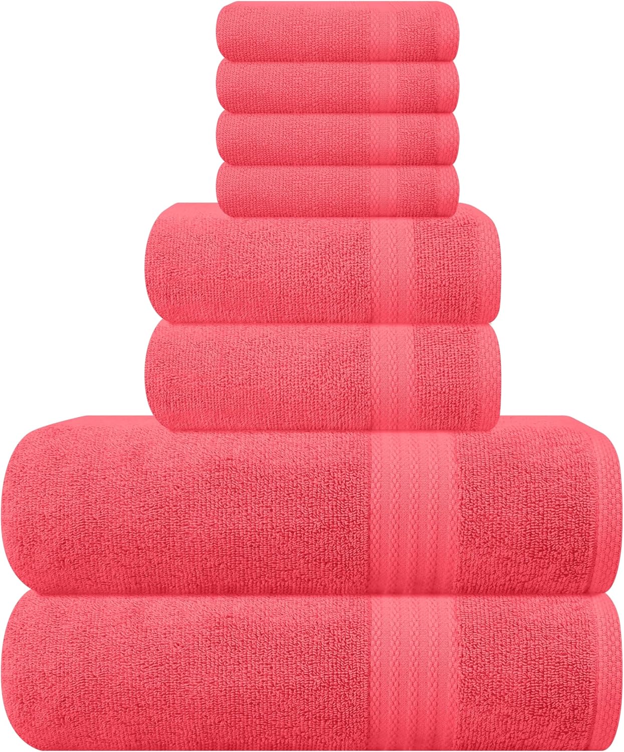 GLAMBURG Ultra Soft 8-Piece Towel Set - 100% Pure Ringspun Cotton, Contains 2 Oversized Bath Towels 27x54, 2 Hand Towels 16x28, 4 Wash Cloths 13x13 - Ideal for Everyday use, Hotel & Spa - Pink