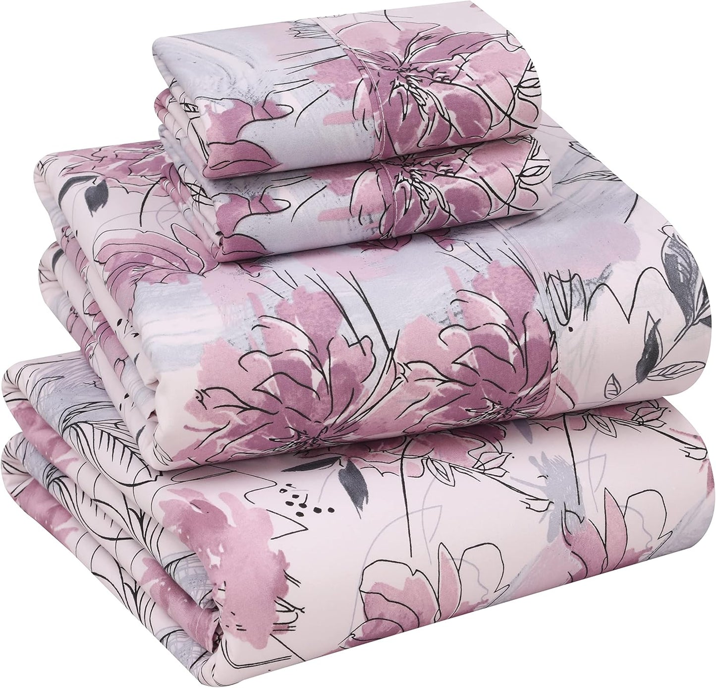 RUVANTI 100% Cotton Sheets Queen Size Set, 4 Pieces, Soft & Breathable Percale Weave Bedding, Deep Pocket 16", Hotel Standard, Crisp Cool Feeling, Durable, Perfect Floral Bed Sheet, Sweet Pea