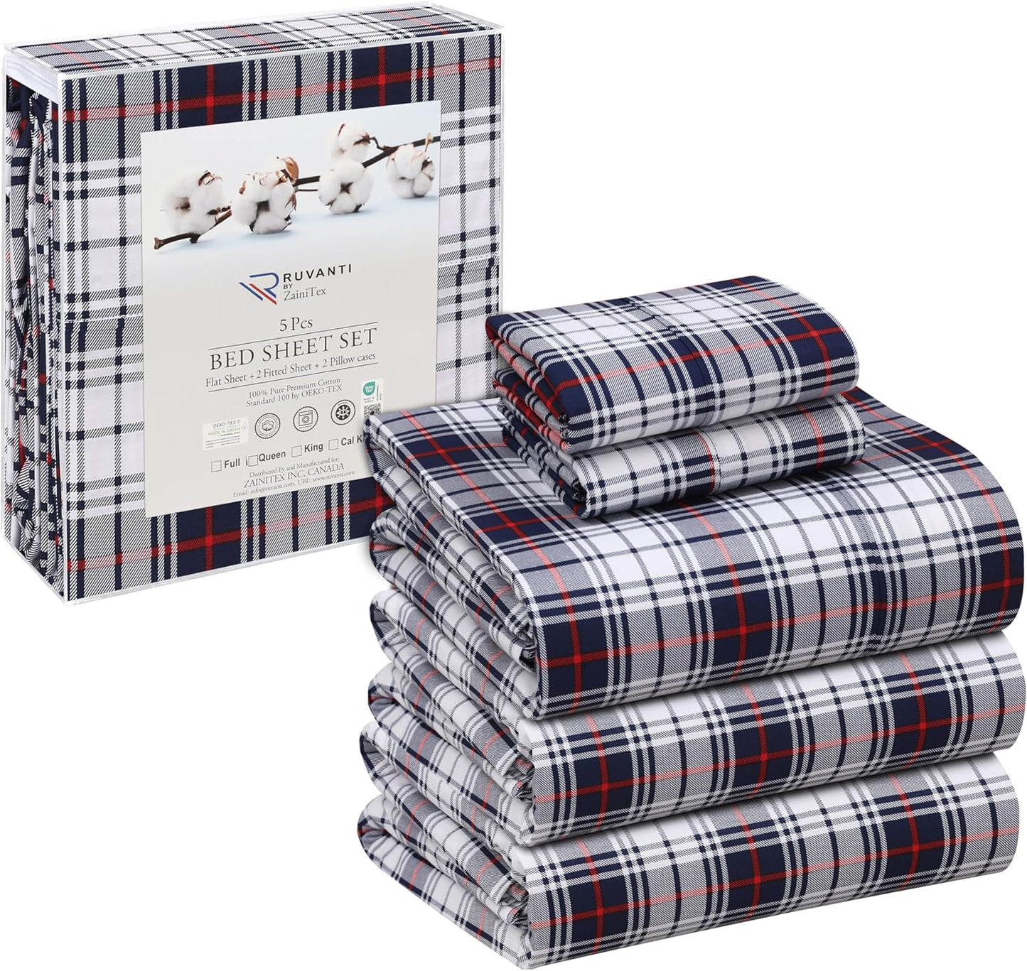 RUVANTI 100% Cotton Sheets Queen Size Set, 4 Pieces, Soft & Breathable Percale Weave Bedding, Deep Pocket 16", Hotel Standard, Crisp Cool Feeling, Durable, Perfect Floral Bed Sheet, Sweet Pea