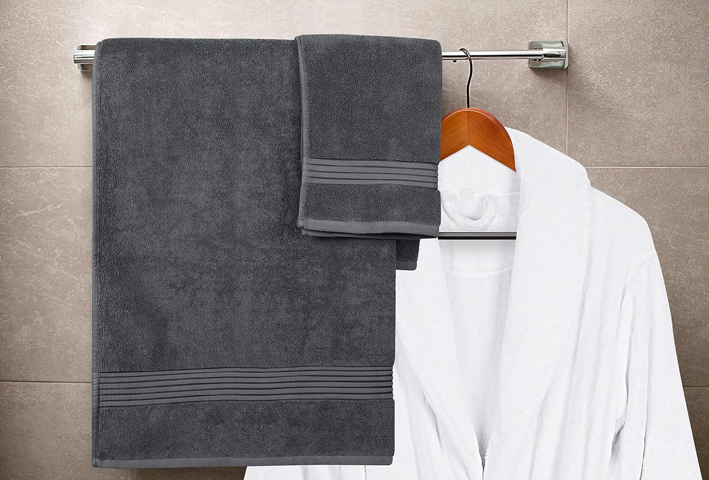 Utopia Towels 8 Piece Premium Towel Set, 2 Bath, 2 Hand, and 4 Washcloths, 100% Ring Spun Cotton, Highly Absorbent Towels for Bathroom, Sports, and Hotel, Grey