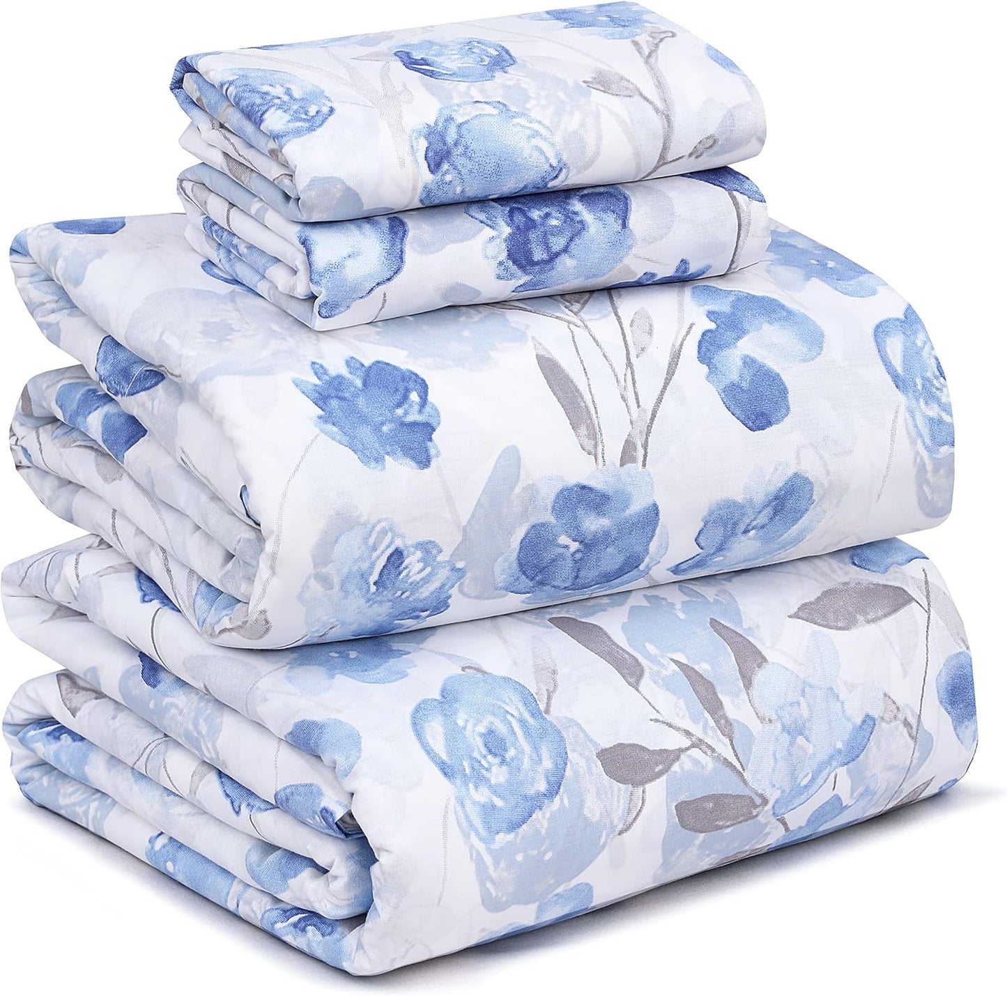 RUVANTI 100% Cotton Sheets Queen Size Set, 4 Pieces, Soft & Breathable Percale Weave Bedding, Deep Pocket 16", Hotel Standard, Crisp Cool Feeling, Durable, Perfect Floral Bed Sheet, Sweet Pea