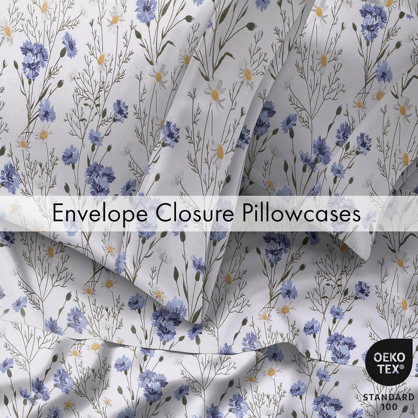 RUVANTI 100% Cotton Sheets Queen Size Set, 4 Pieces, Soft & Breathable Percale Weave Bedding, Deep Pocket 16", Hotel Standard, Crisp Cool Feeling, Durable, Perfect Floral Bed Sheet, Sweet Pea