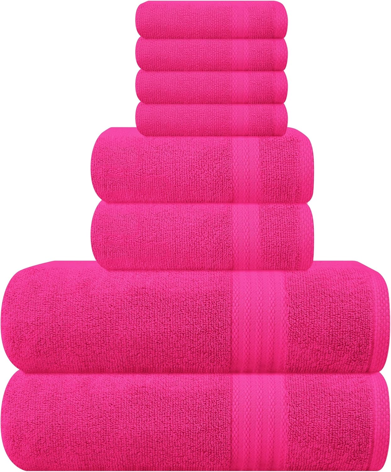 GLAMBURG Ultra Soft 8-Piece Towel Set - 100% Pure Ringspun Cotton, Contains 2 Oversized Bath Towels 27x54, 2 Hand Towels 16x28, 4 Wash Cloths 13x13 - Ideal for Everyday use, Hotel & Spa - Pink