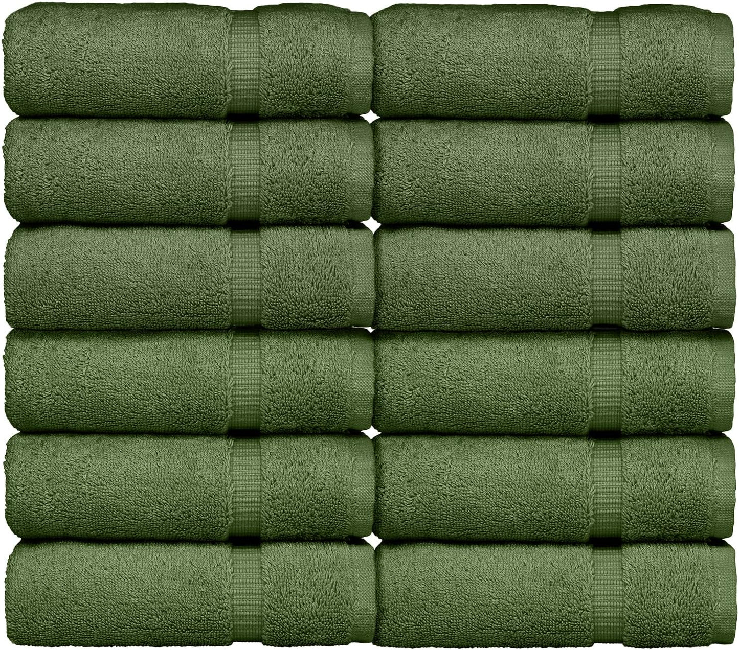 Luxury Hotel & Spa Quality, Quick Dry 100% Turkish Cotton, 700 GSM, Eco Friendly Towel, Bathroom and Kitchen Dobby Border Towels, 2-Bath Towel, 2-Hand Towel, 2-Washcloth (Bundle Set of 6, Moss)