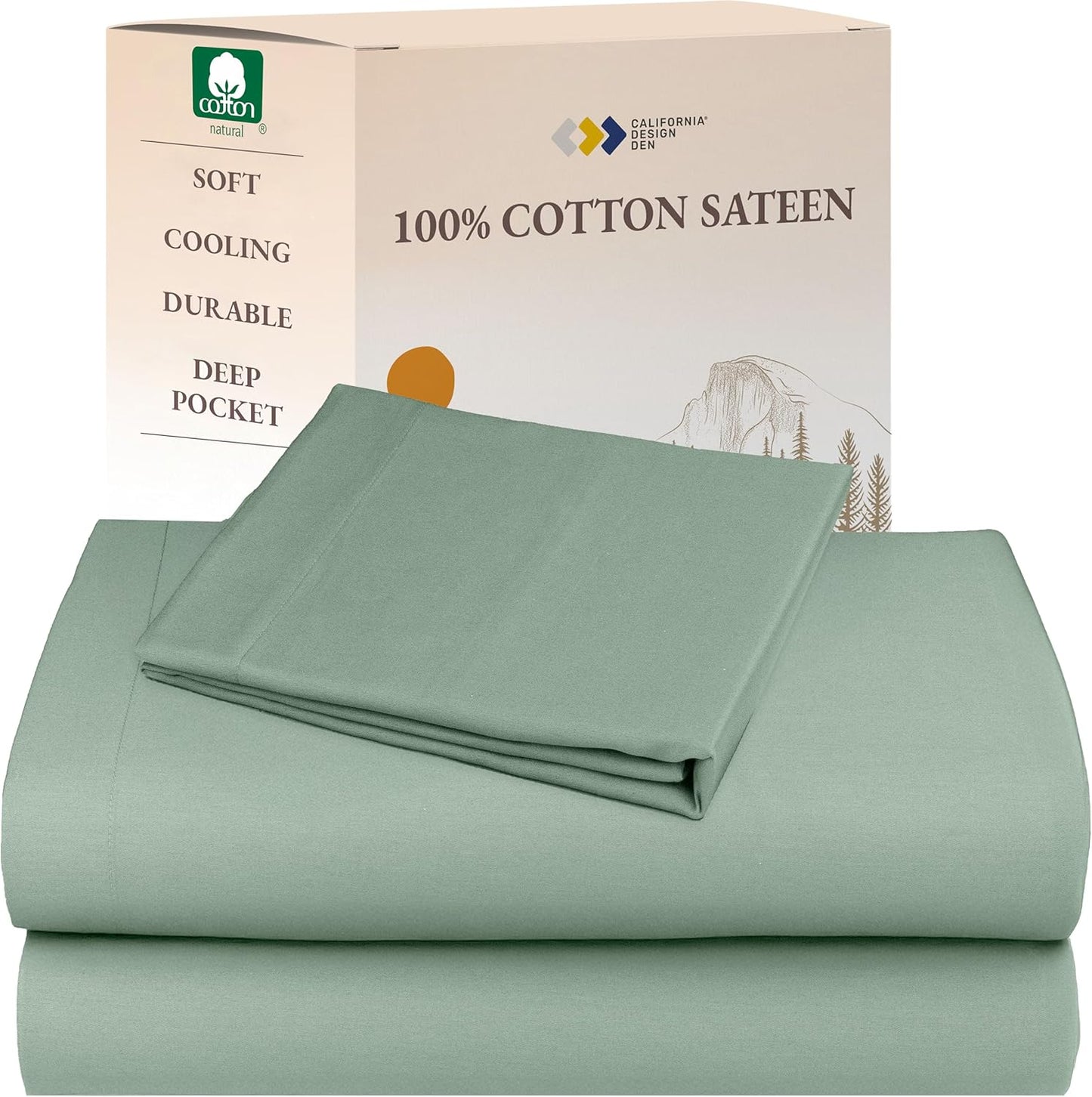 California Design Den Queen Sheet Set - Natural 100% Cotton Sheets Queen Size Bed Set with Deep Pockets, Soft Sateen Weave, Breathable and Durable Bedding (White)