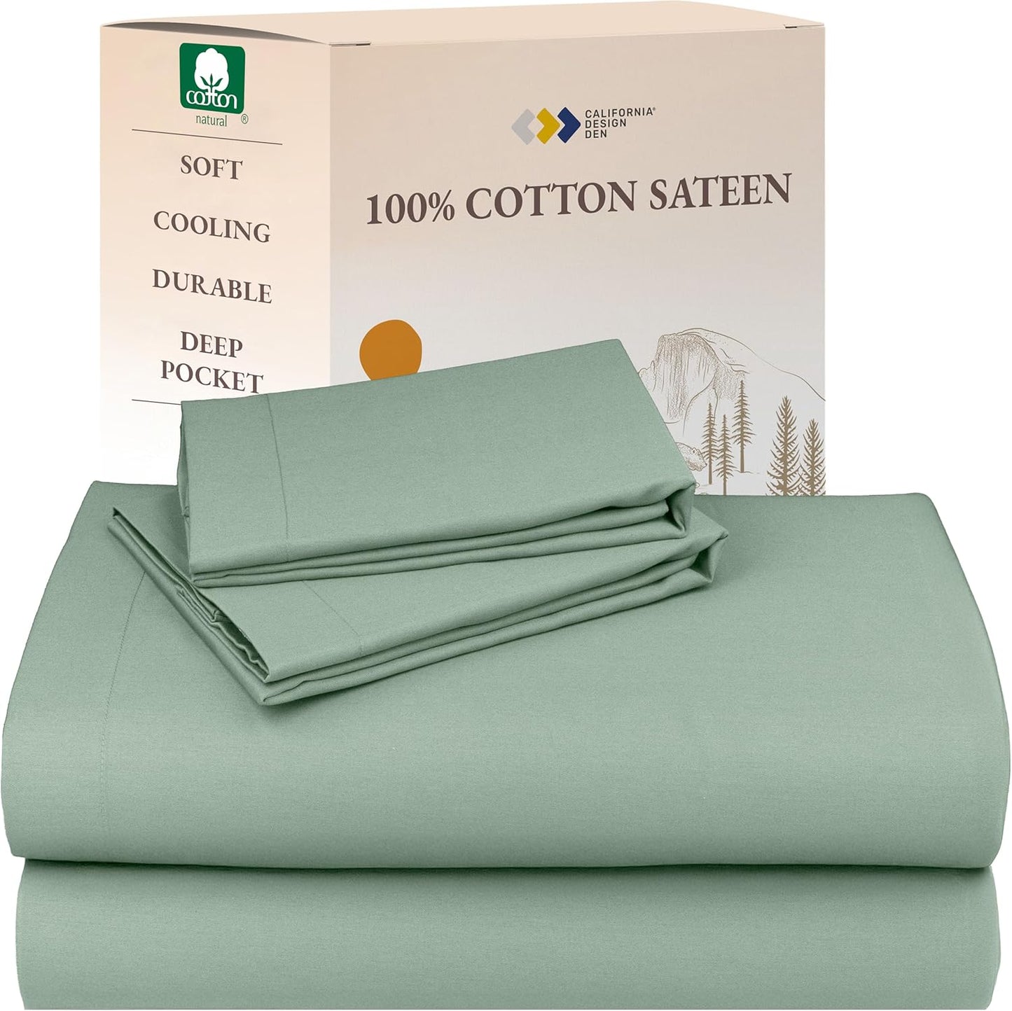 California Design Den Queen Sheet Set - Natural 100% Cotton Sheets Queen Size Bed Set with Deep Pockets, Soft Sateen Weave, Breathable and Durable Bedding (White)