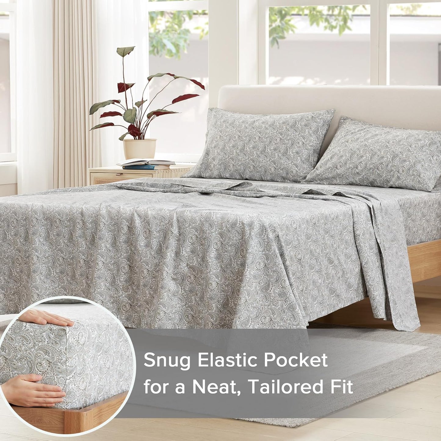 Comfort Spaces 100% Cotton Sheets King, Breathable, Naturally Cool Cotton Sheets, Soft Cotton Bed Sheets with 14" Elastic Pocket Fits up to 16" Mattress, All Seasons Sheet Set, Paisley Multi 4 Piece