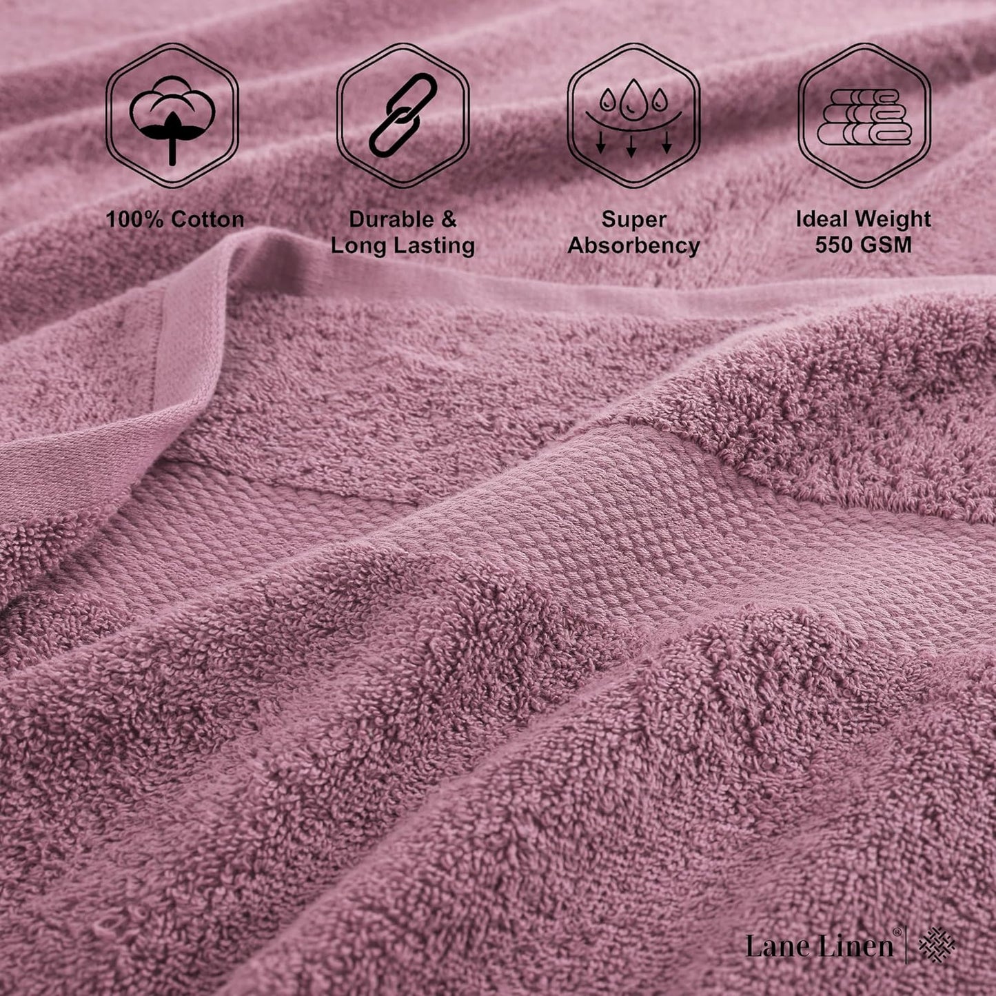 LANE LINEN 100% Mercerized Cotton Luxury Bathroom Towel Set - 16 Pcs - Super Soft, Fluffy & Highly Absorbent - 4 Bath Towels, 8 Washcloths, 4 Hand Towels - Pre Shrunk, Pet Friendly - Wishful Mauve