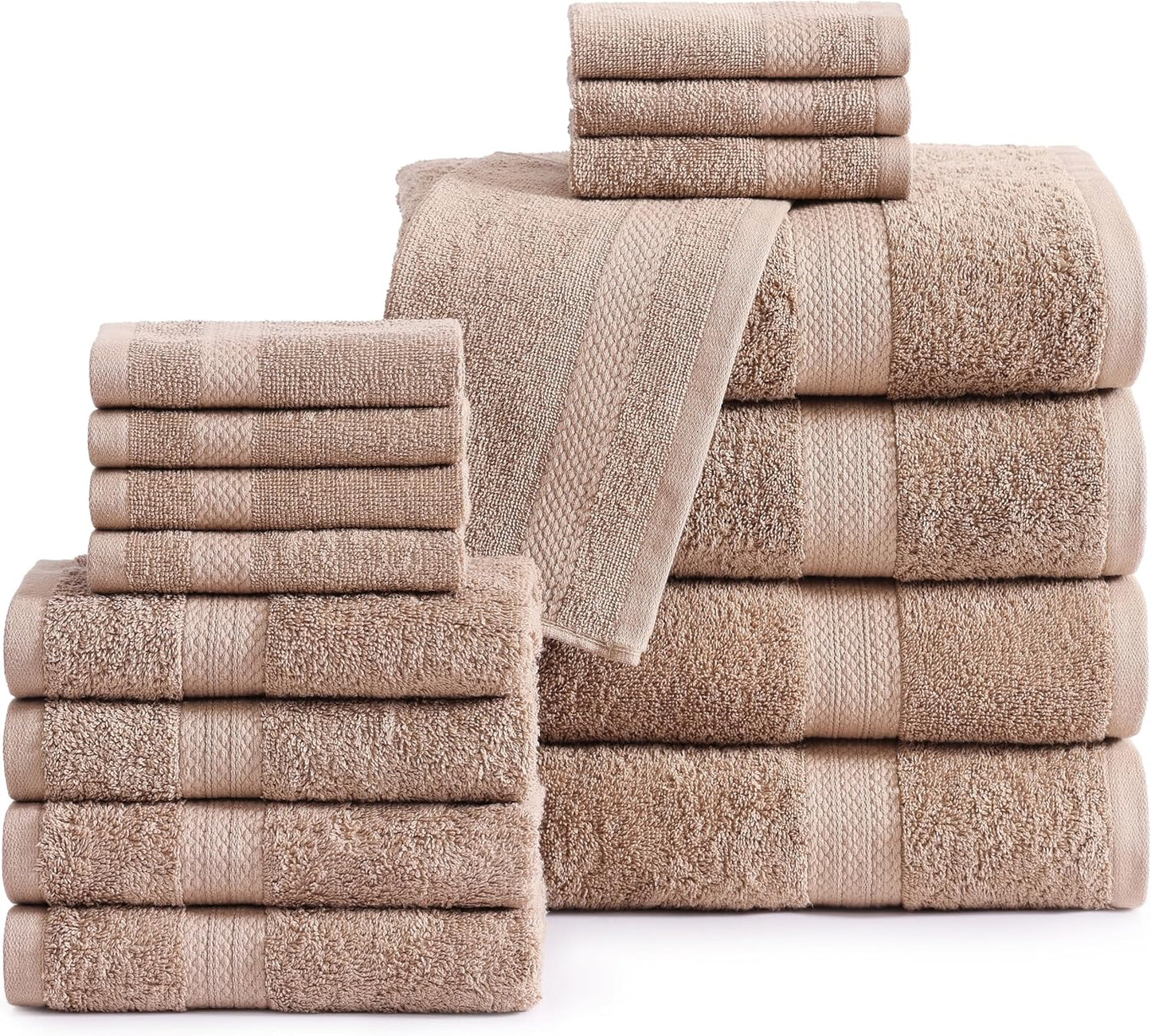 LANE LINEN 100% Mercerized Cotton Luxury Bathroom Towel Set - 16 Pcs - Super Soft, Fluffy & Highly Absorbent - 4 Bath Towels, 8 Washcloths, 4 Hand Towels - Pre Shrunk, Pet Friendly - Wishful Mauve