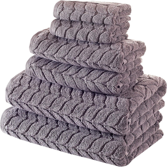 BAGNO MILANO 100% Turkish Cotton Jacquard Luxury Towel Set – Quick Dry Non-GMO Ultra-Soft, Plush and Absorbent Luxury Durable Turkish Towels Set (Grey, 6 pcs Towel Set)