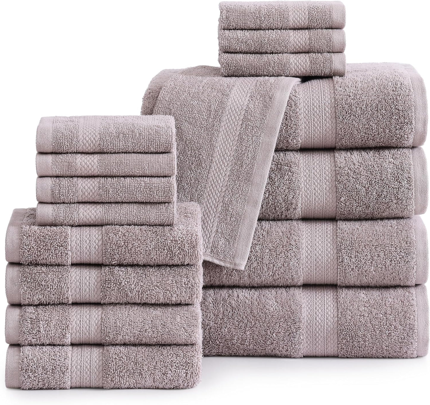 LANE LINEN 100% Mercerized Cotton Luxury Bathroom Towel Set - 16 Pcs - Super Soft, Fluffy & Highly Absorbent - 4 Bath Towels, 8 Washcloths, 4 Hand Towels - Pre Shrunk, Pet Friendly - Wishful Mauve