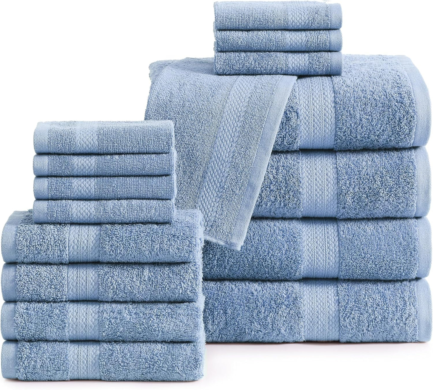 LANE LINEN 100% Mercerized Cotton Luxury Bathroom Towel Set - 16 Pcs - Super Soft, Fluffy & Highly Absorbent - 4 Bath Towels, 8 Washcloths, 4 Hand Towels - Pre Shrunk, Pet Friendly - Wishful Mauve