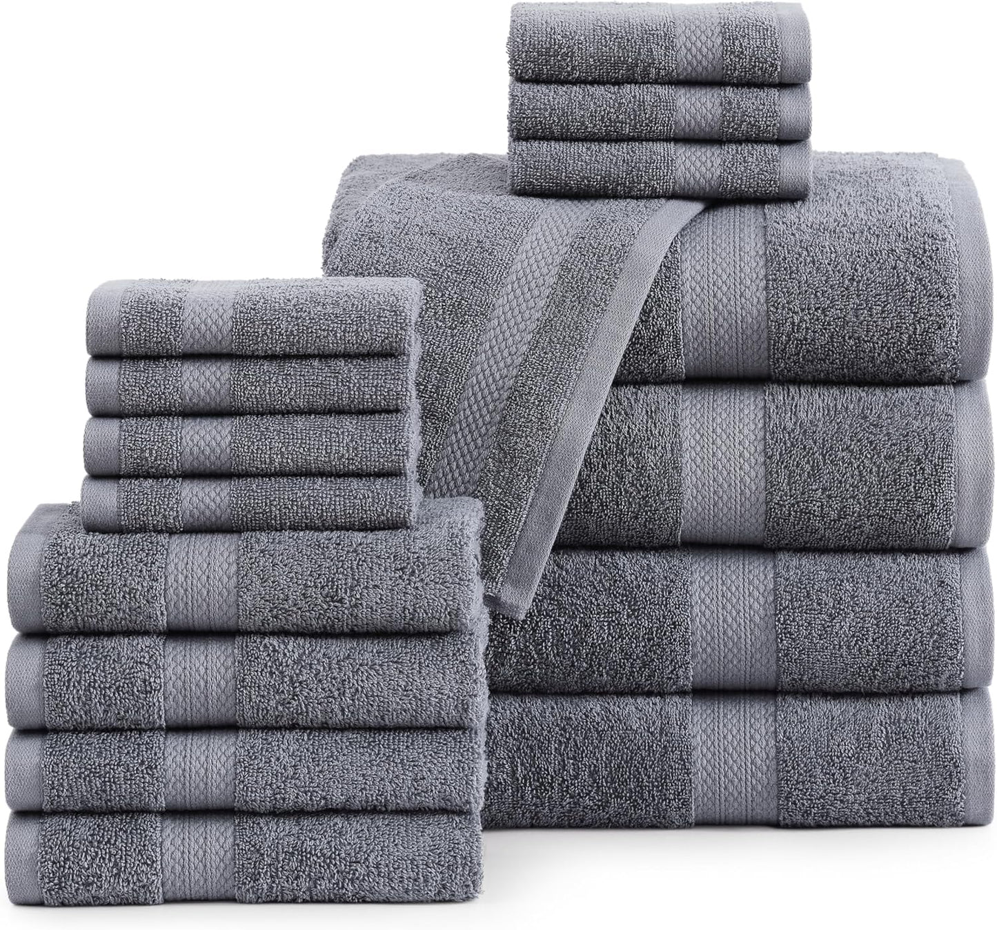 LANE LINEN 100% Mercerized Cotton Luxury Bathroom Towel Set - 16 Pcs - Super Soft, Fluffy & Highly Absorbent - 4 Bath Towels, 8 Washcloths, 4 Hand Towels - Pre Shrunk, Pet Friendly - Wishful Mauve