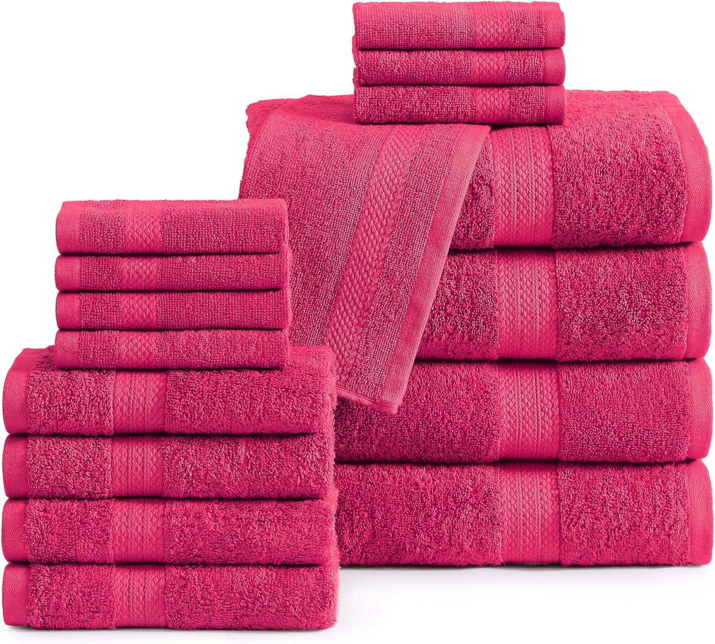 LANE LINEN 100% Mercerized Cotton Luxury Bathroom Towel Set - 16 Pcs - Super Soft, Fluffy & Highly Absorbent - 4 Bath Towels, 8 Washcloths, 4 Hand Towels - Pre Shrunk, Pet Friendly - Wishful Mauve