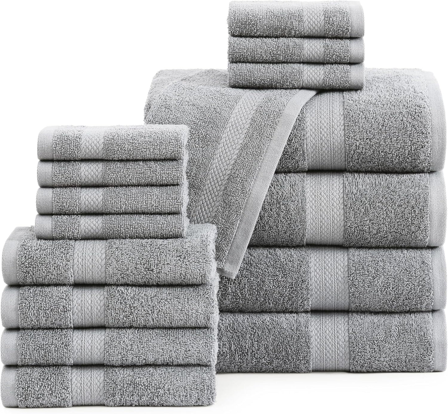 LANE LINEN 100% Mercerized Cotton Luxury Bathroom Towel Set - 16 Pcs - Super Soft, Fluffy & Highly Absorbent - 4 Bath Towels, 8 Washcloths, 4 Hand Towels - Pre Shrunk, Pet Friendly - Wishful Mauve